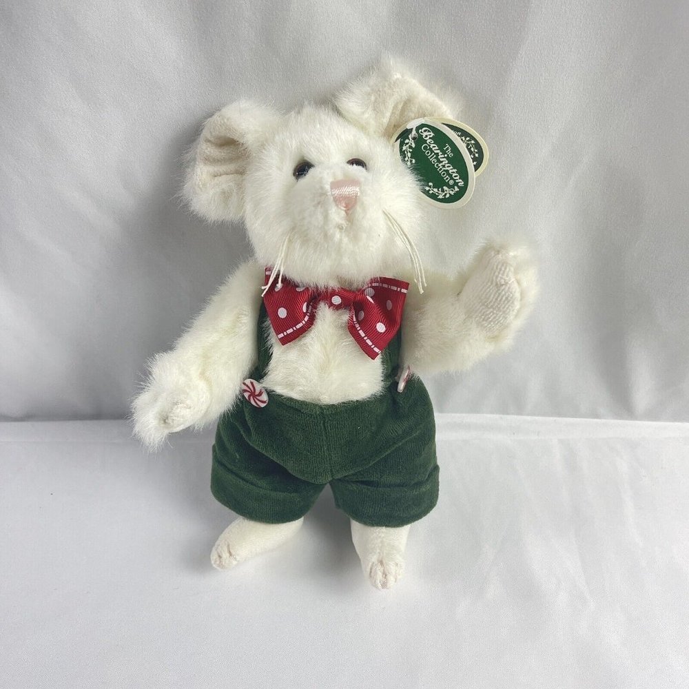 The Bearington Collection Colby Mouse Peppermint Buttons  Red Polka Dot Bow